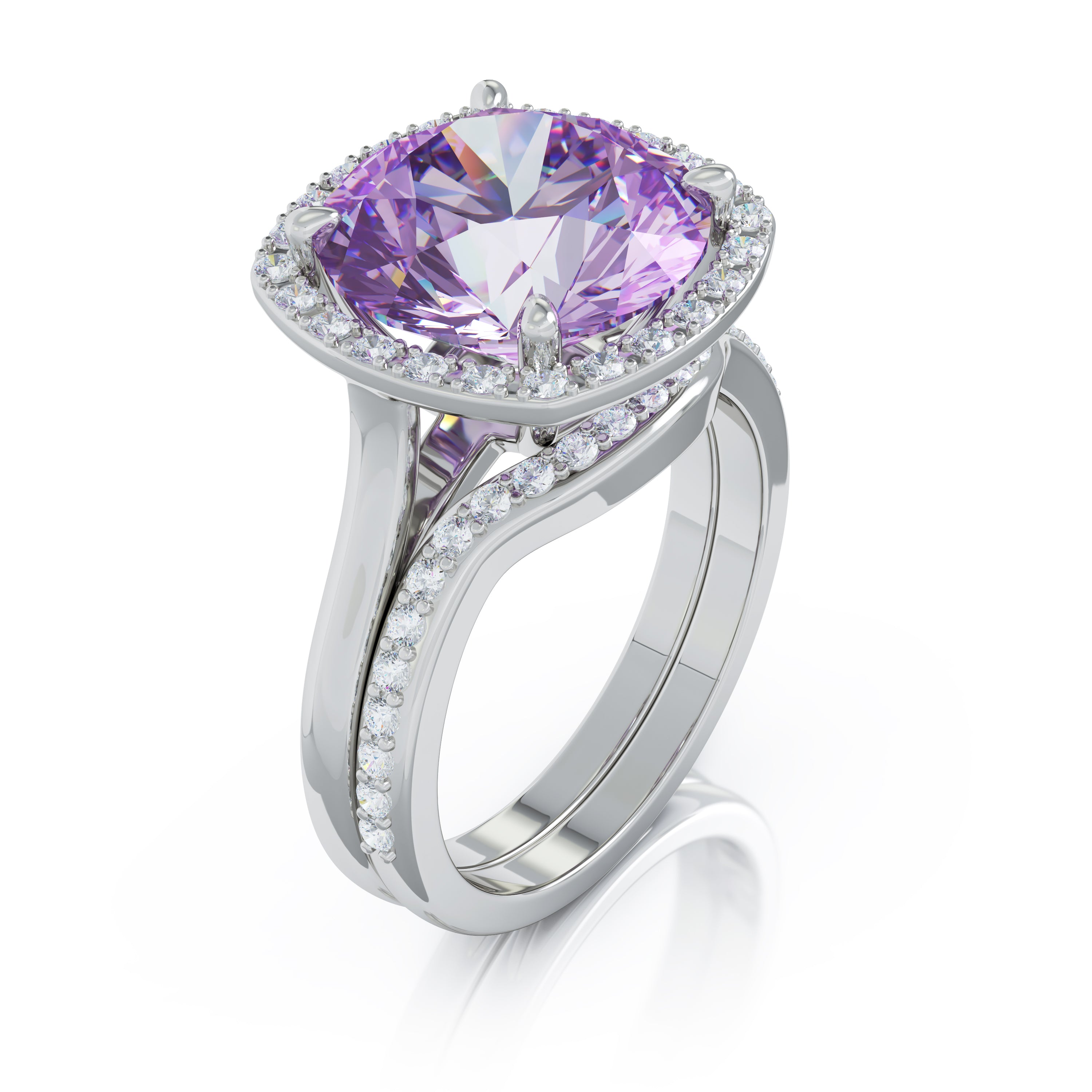 11MM Amethyst & Diamond Wedding Set in 14K Gold