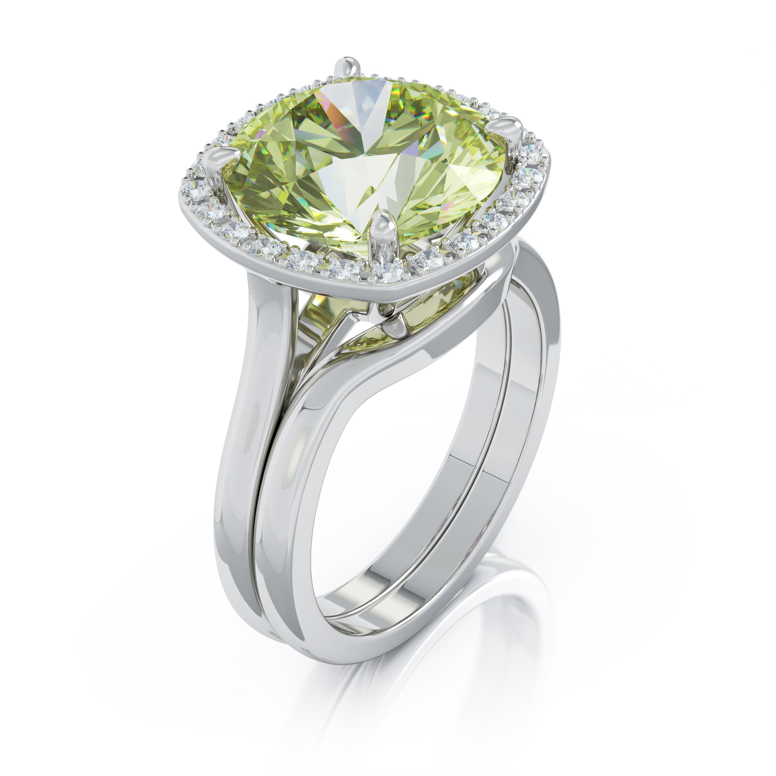 11MM Peridot & Diamond Wedding Set in 14K Gold