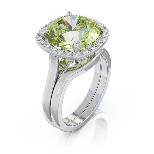 14K White Gold 11MM Peridot & Diamond Wedding Set