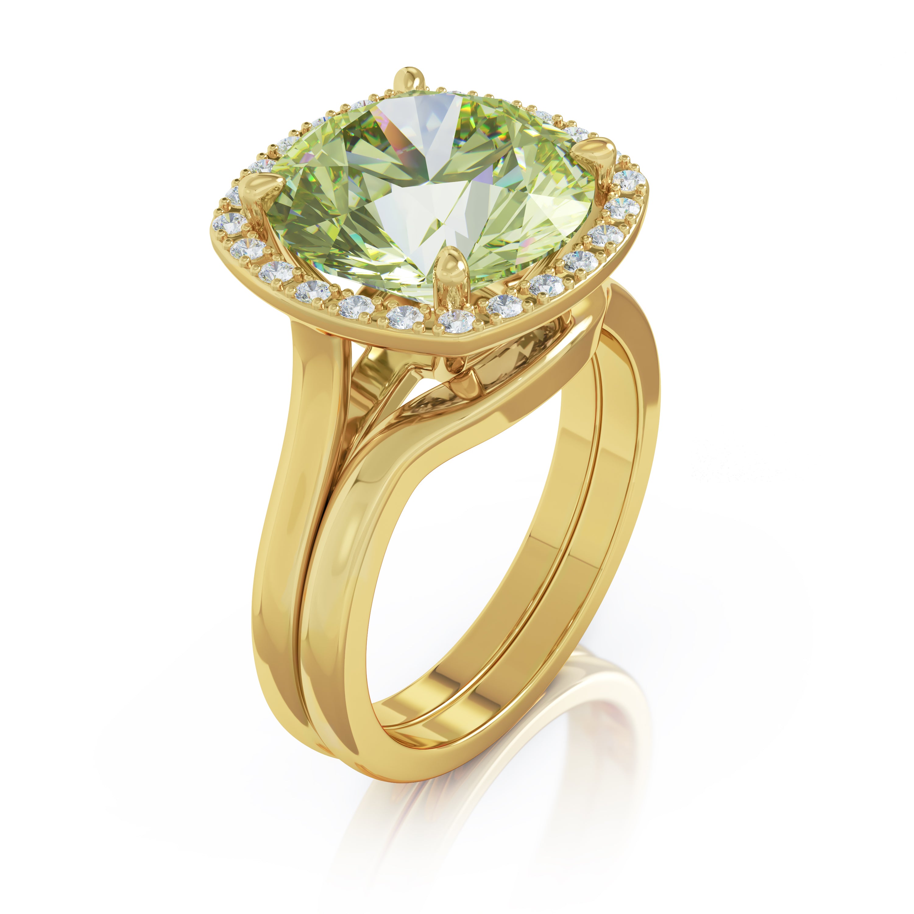 11MM Peridot & Diamond Wedding Set in 14K Gold
