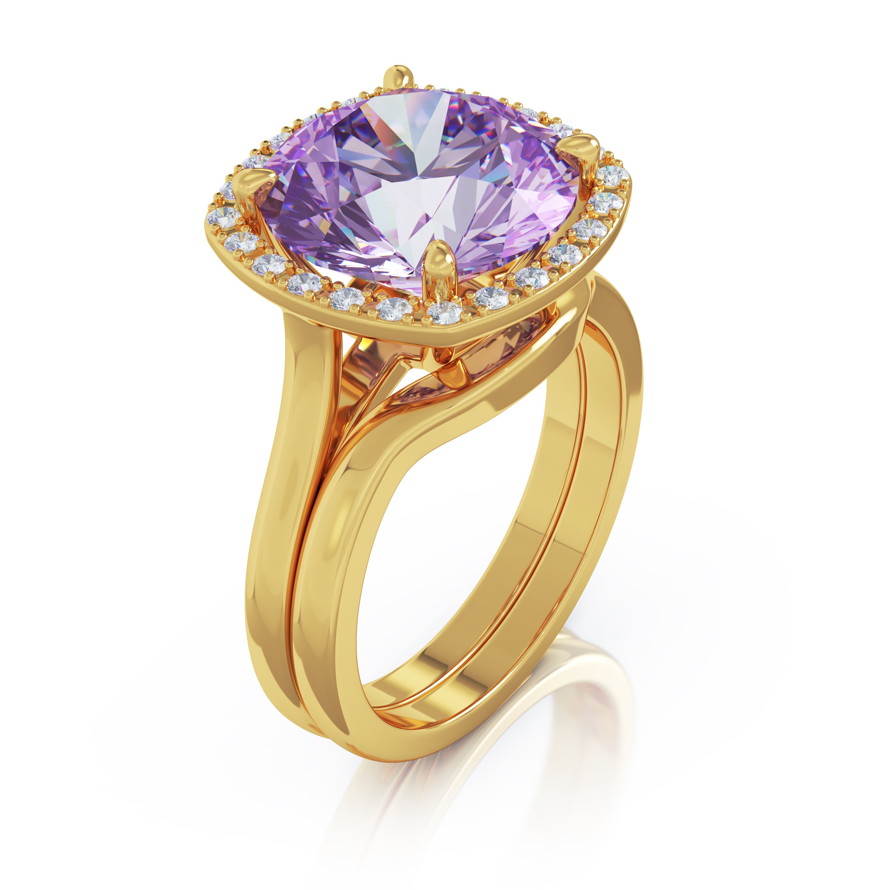 11MM Amethyst & Diamond Wedding Set in 14K Gold