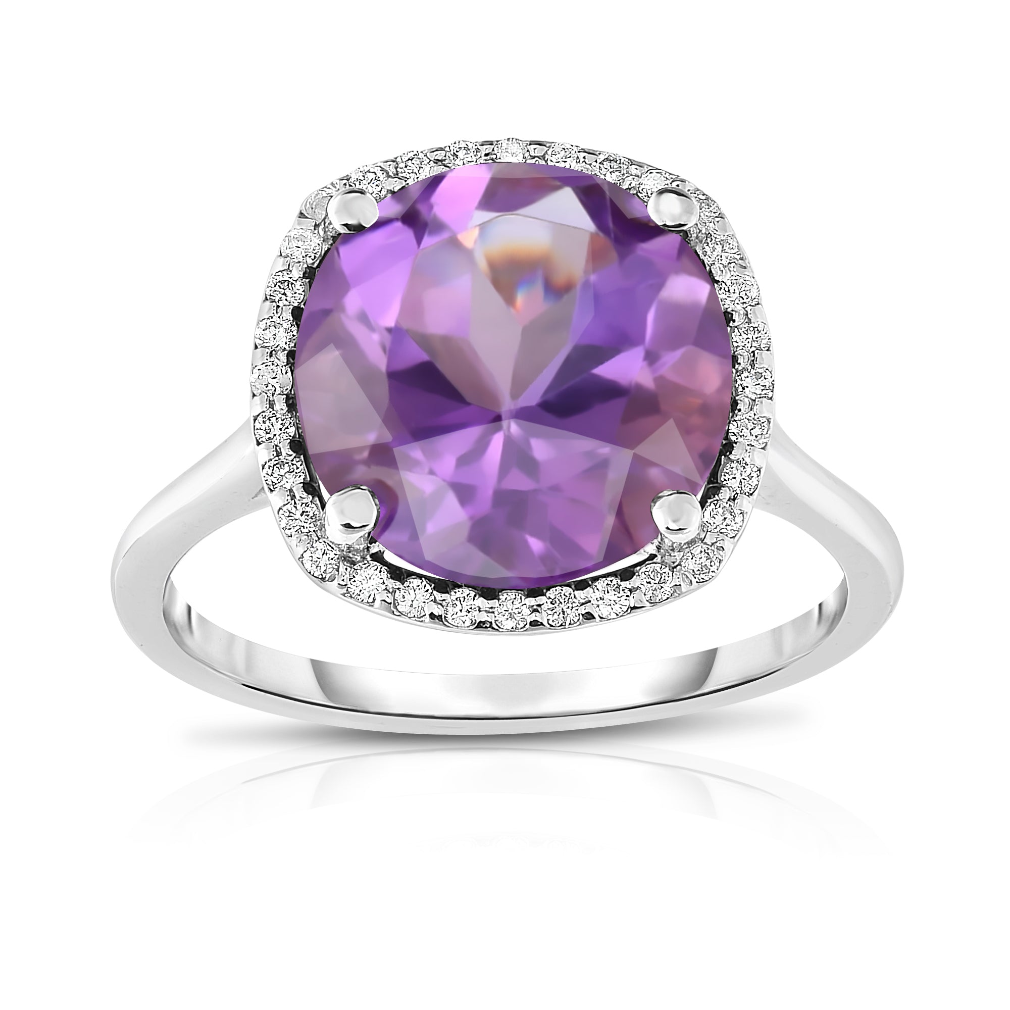 11MM Gemstone and 0.18Ct Diamond Ring  in 14K White Gold