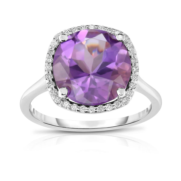 14K White Gold 11MM Gemstone and Diamond (0.18 Ct, G-H Color SI2-I1 Clarity) Ring