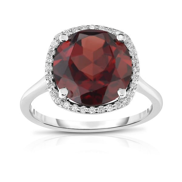 14K White Gold 11MM Garnet & Diamond Wedding Set