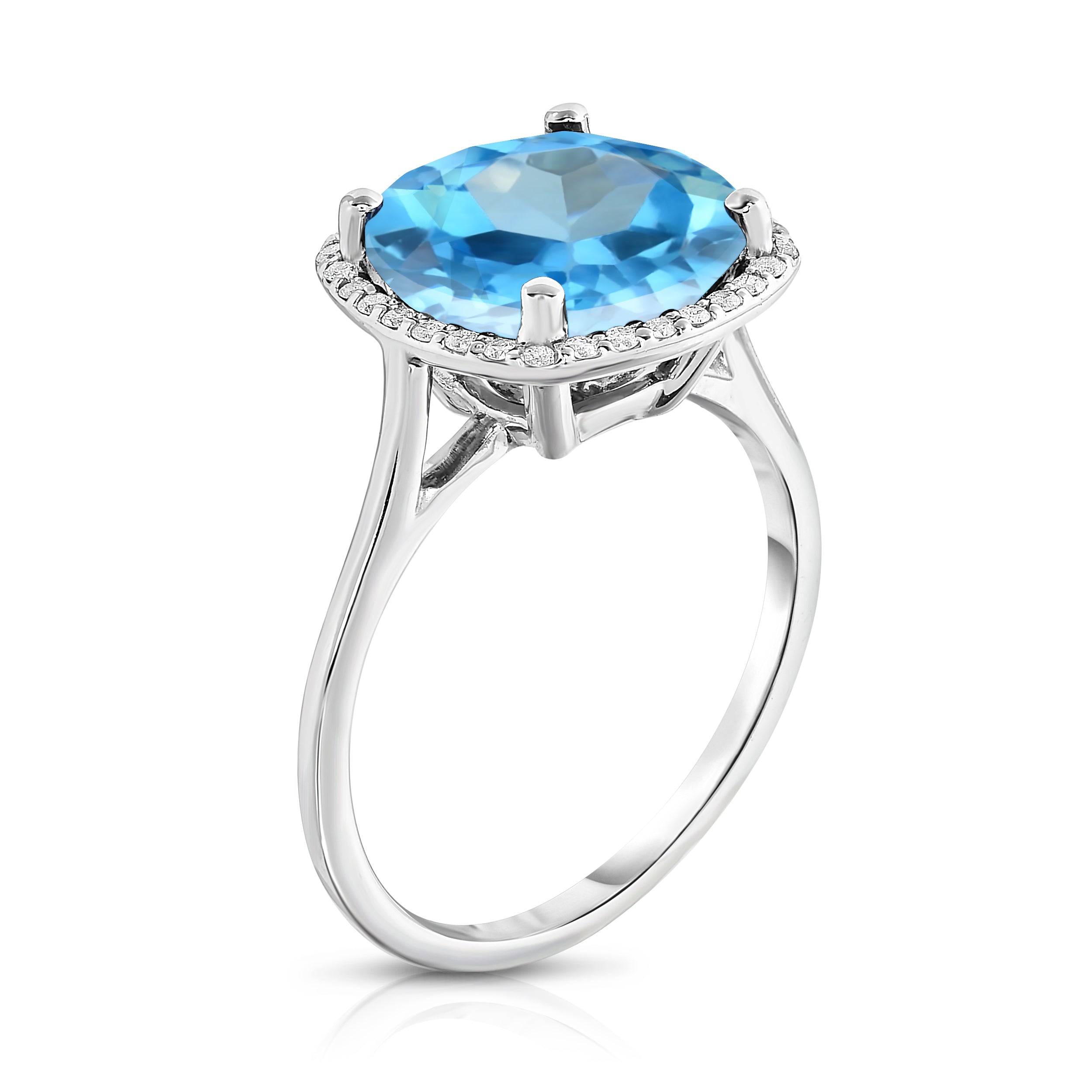 11MM Swiss Blue Topaz & Diamond Wedding Set in 14K Gold