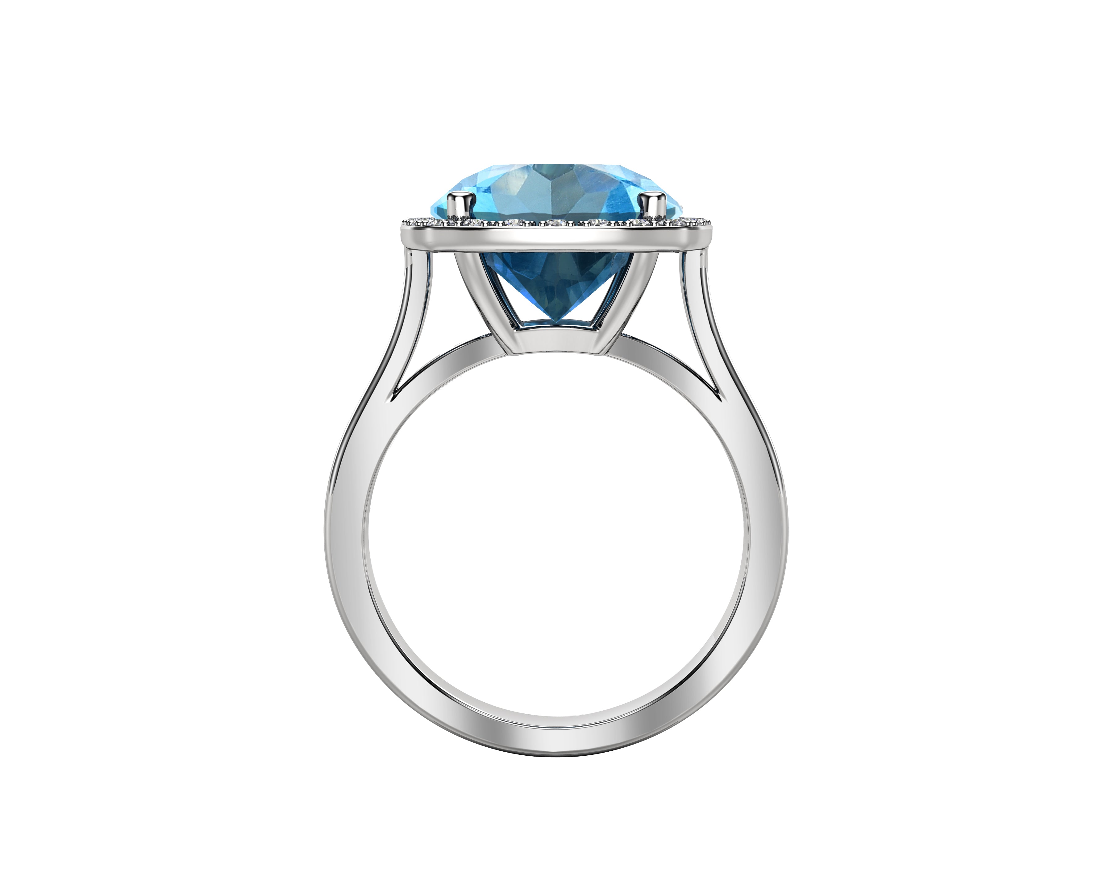 11MM Swiss Blue Topaz & Diamond Wedding Set in 14K Gold
