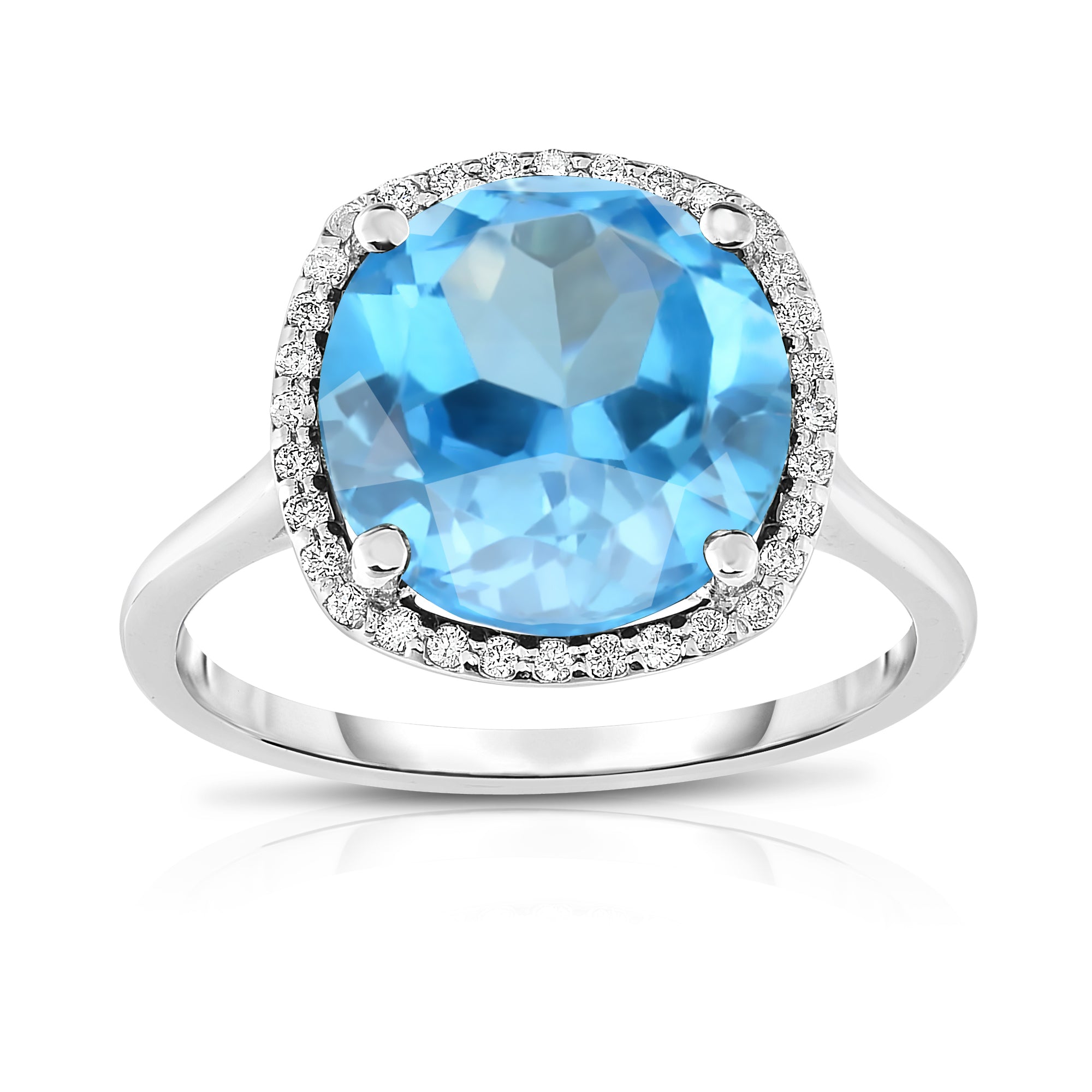 11MM Swiss Blue Topaz & Diamond Wedding Set in 14K Gold