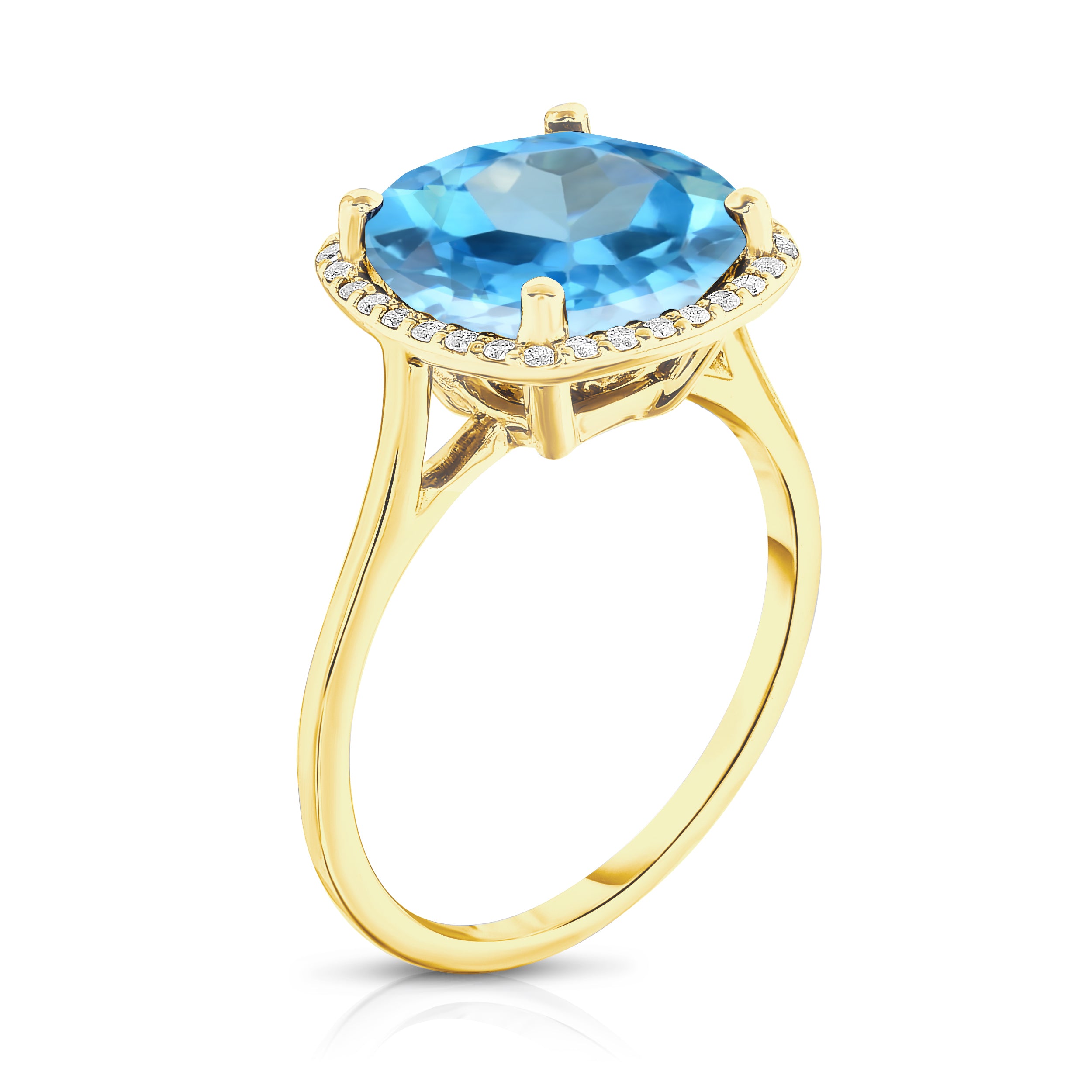 11MM Swiss Blue Topaz & Diamond Wedding Set in 14K Gold
