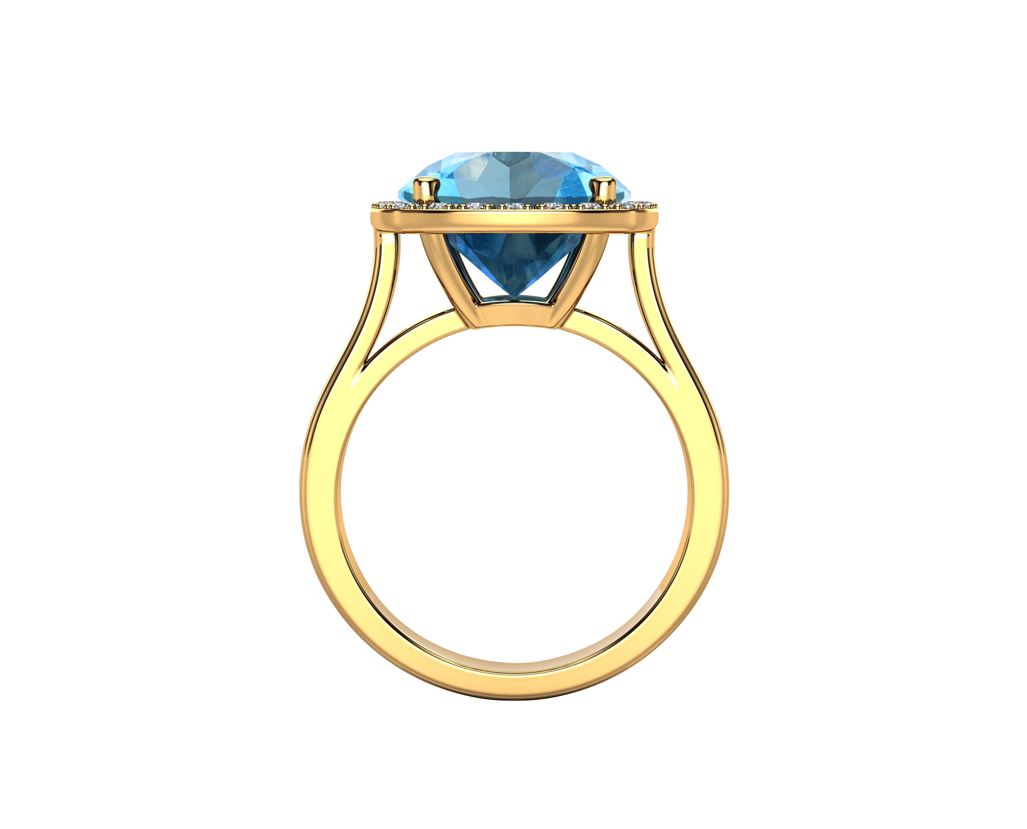 11MM Swiss Blue Topaz & Diamond Wedding Set in 14K Gold