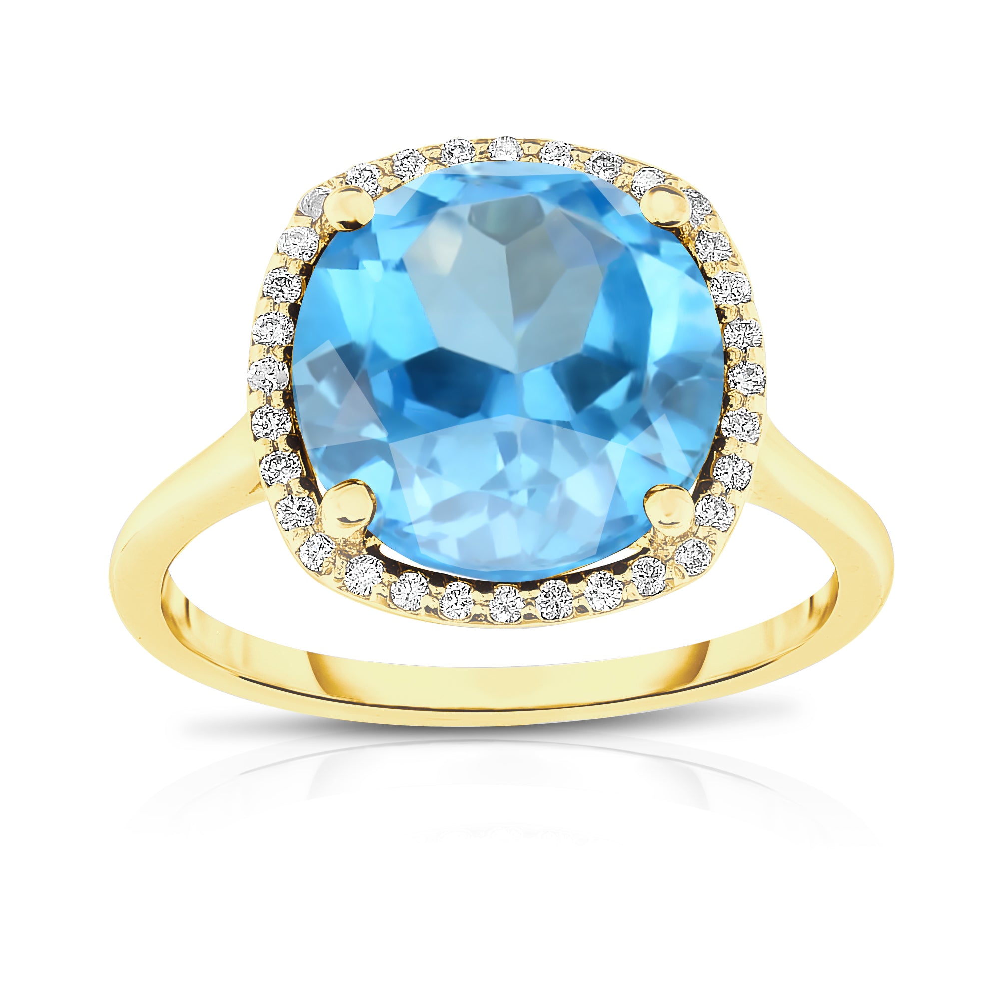 11MM Swiss Blue Topaz & Diamond Wedding Set in 14K Gold