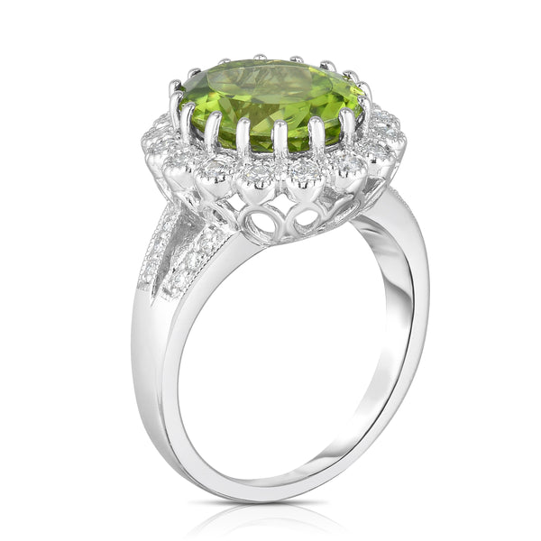 14K White Gold Peridot & Diamond (0.40 Ct, G-H Color, SI2-I1 Clarity) Anniversary Ring