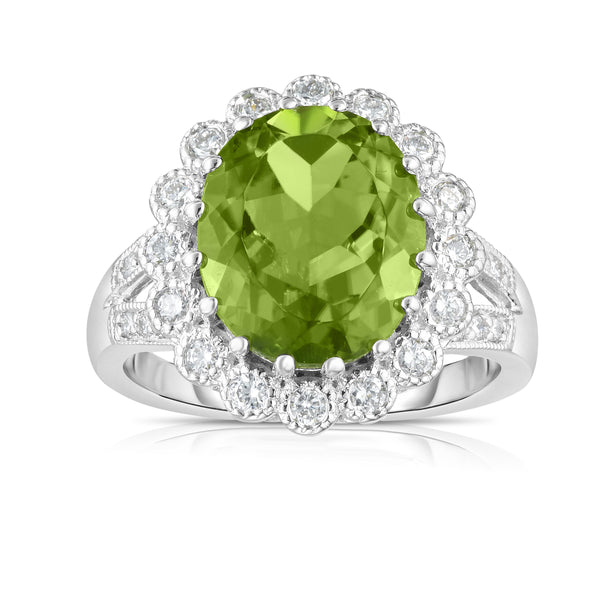 14K White Gold Peridot & Diamond (0.40 Ct, G-H Color, SI2-I1 Clarity) Anniversary Ring