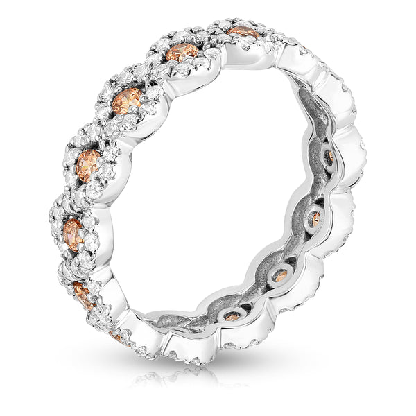 14K White Gold Champagne & White Diamond (1.00 Ct, Brown, G-H Color, SI2-I1 Clarity) Eternity Wedding Ring