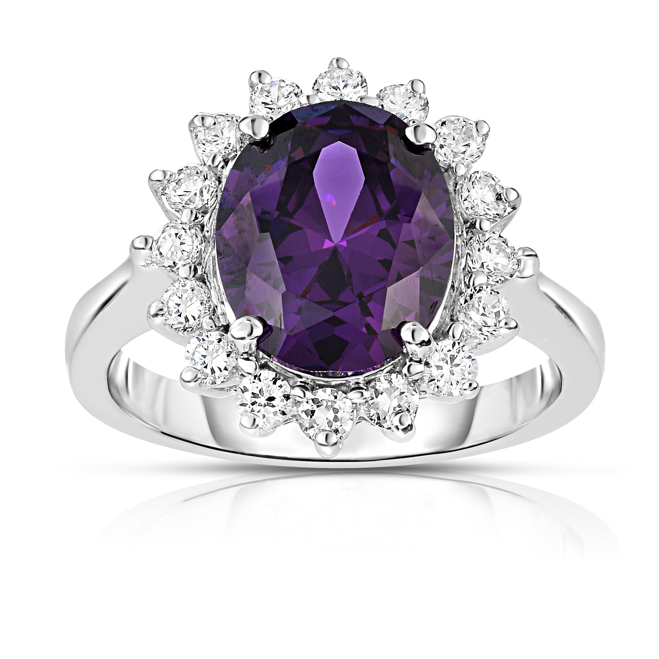 Oval Gemstone & 0.50Ct Diamond Ring in 14K White Gold