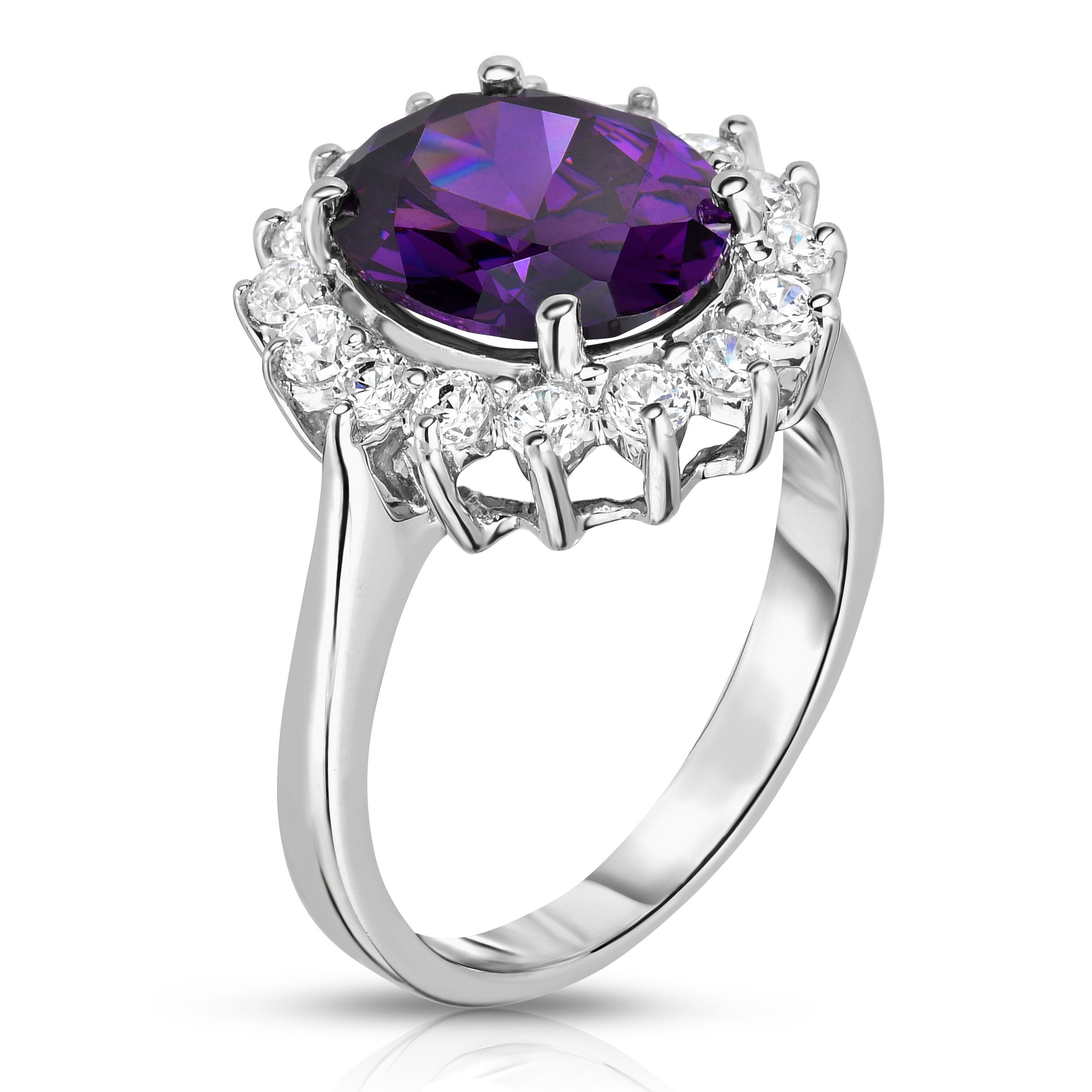 Oval Gemstone & 0.50Ct Diamond Ring in 14K White Gold