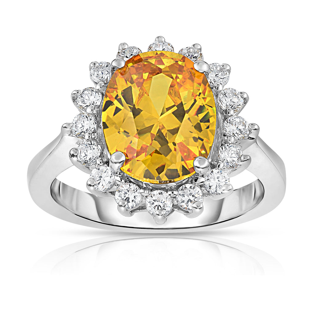14K White Gold Oval Gemstone & Diamond (0.50 Ct, G-H Color, I1-I2 Clarity) Ring