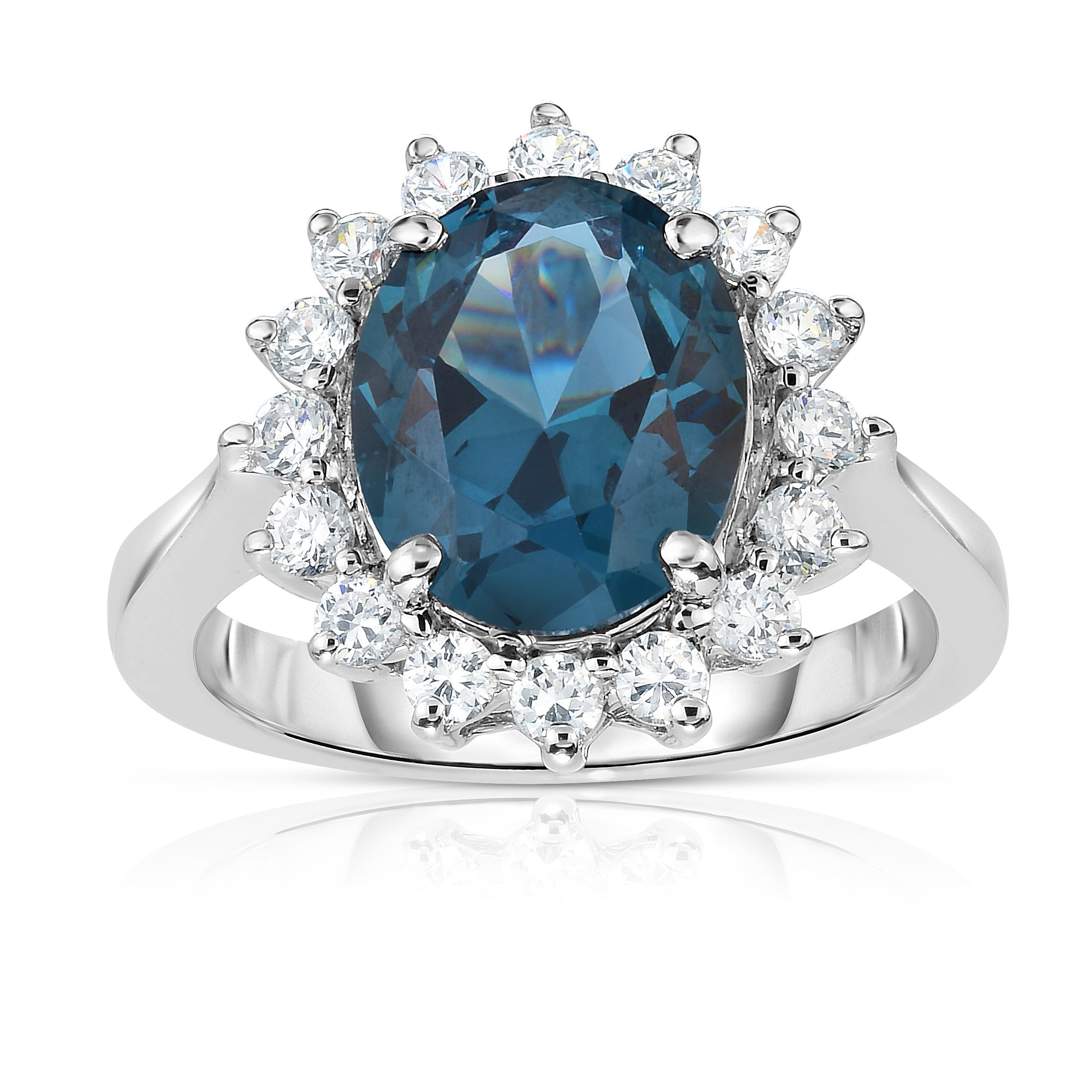 Oval Gemstone & 0.50Ct Diamond Ring in 14K White Gold