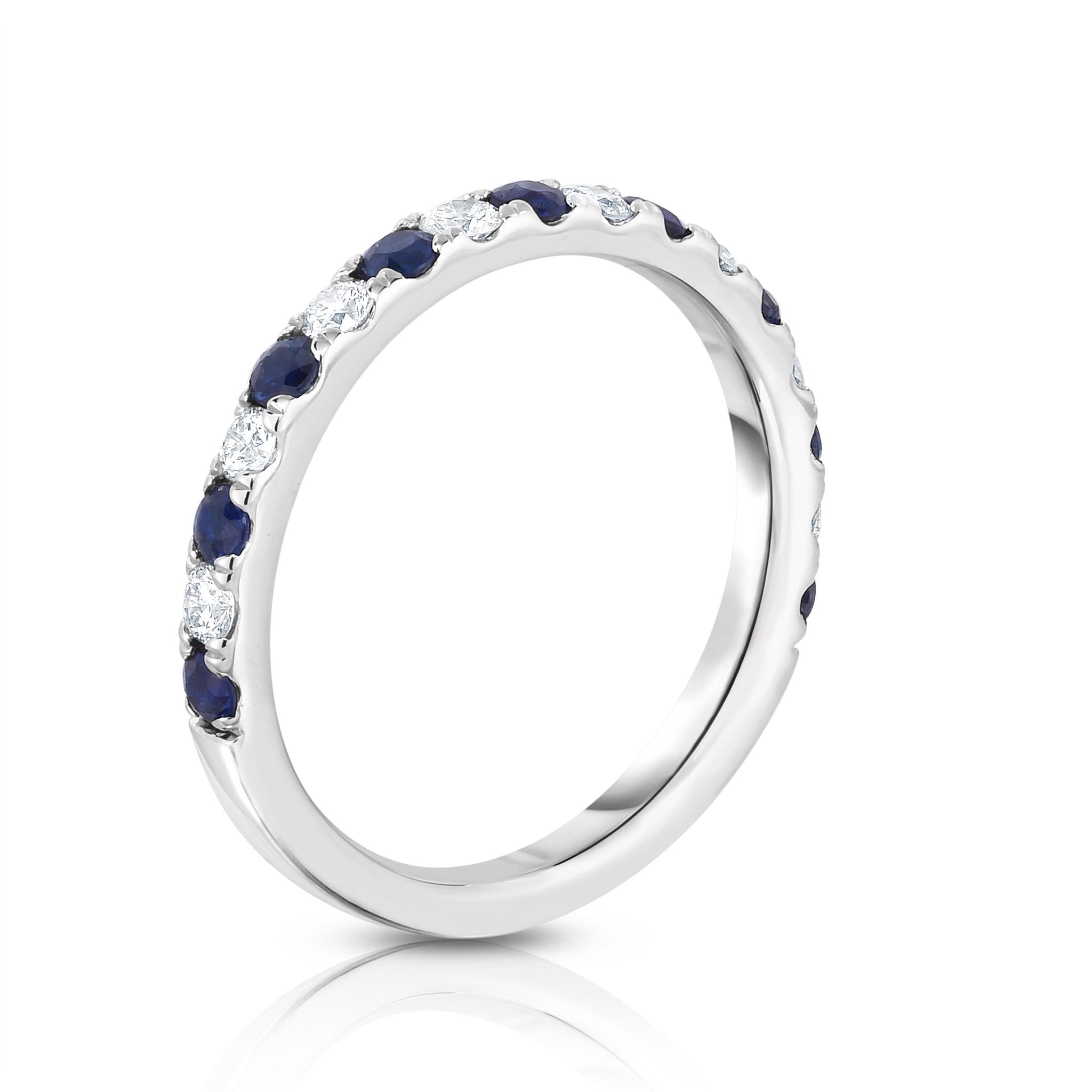 Blue Sapphire & 0.30Ct Diamond Ring in 14K White Gold