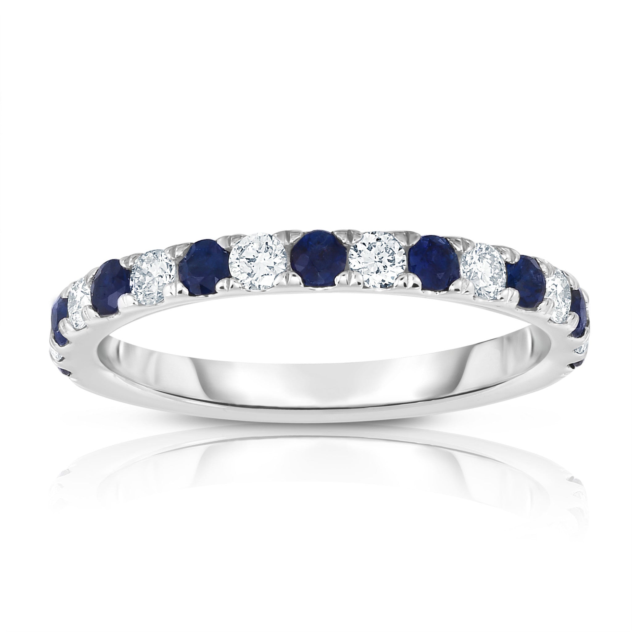 Blue Sapphire & 0.30Ct Diamond Ring in 14K White Gold