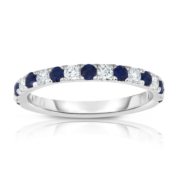 14K White Gold Blue Sapphire & Diamond (0.30 Ct, H-I Color, I1-I2 Clarity) Ring