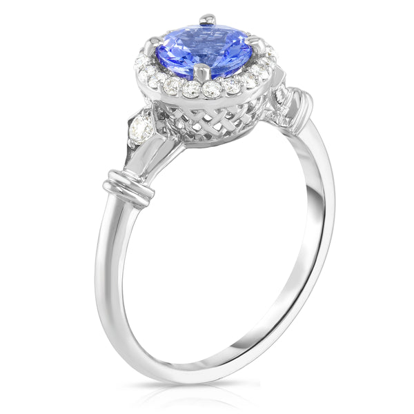 14K White Gold Tanzanite & Diamond (0.15 Ct, G-H Color, SI2-I1 Clarity) Ring