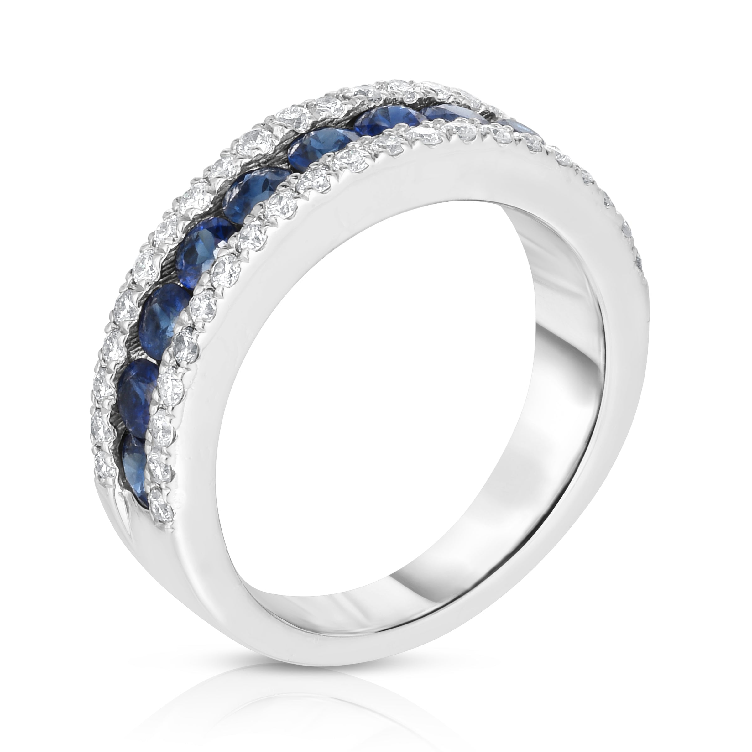 Blue Sapphire & 0.44Ct Diamond Ring in 14K White Gold