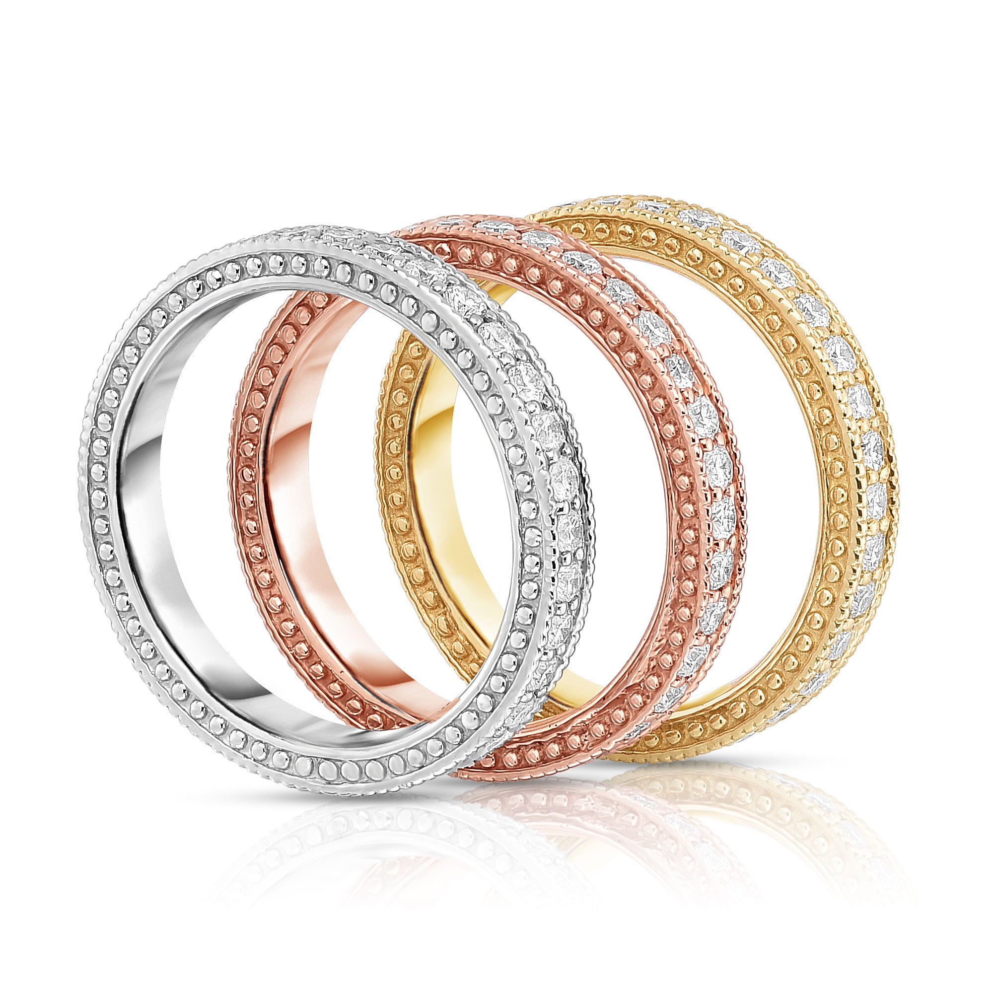 1.20Ct Diamond Miligrain Stackable Eternity Ring Set in 14K Gold