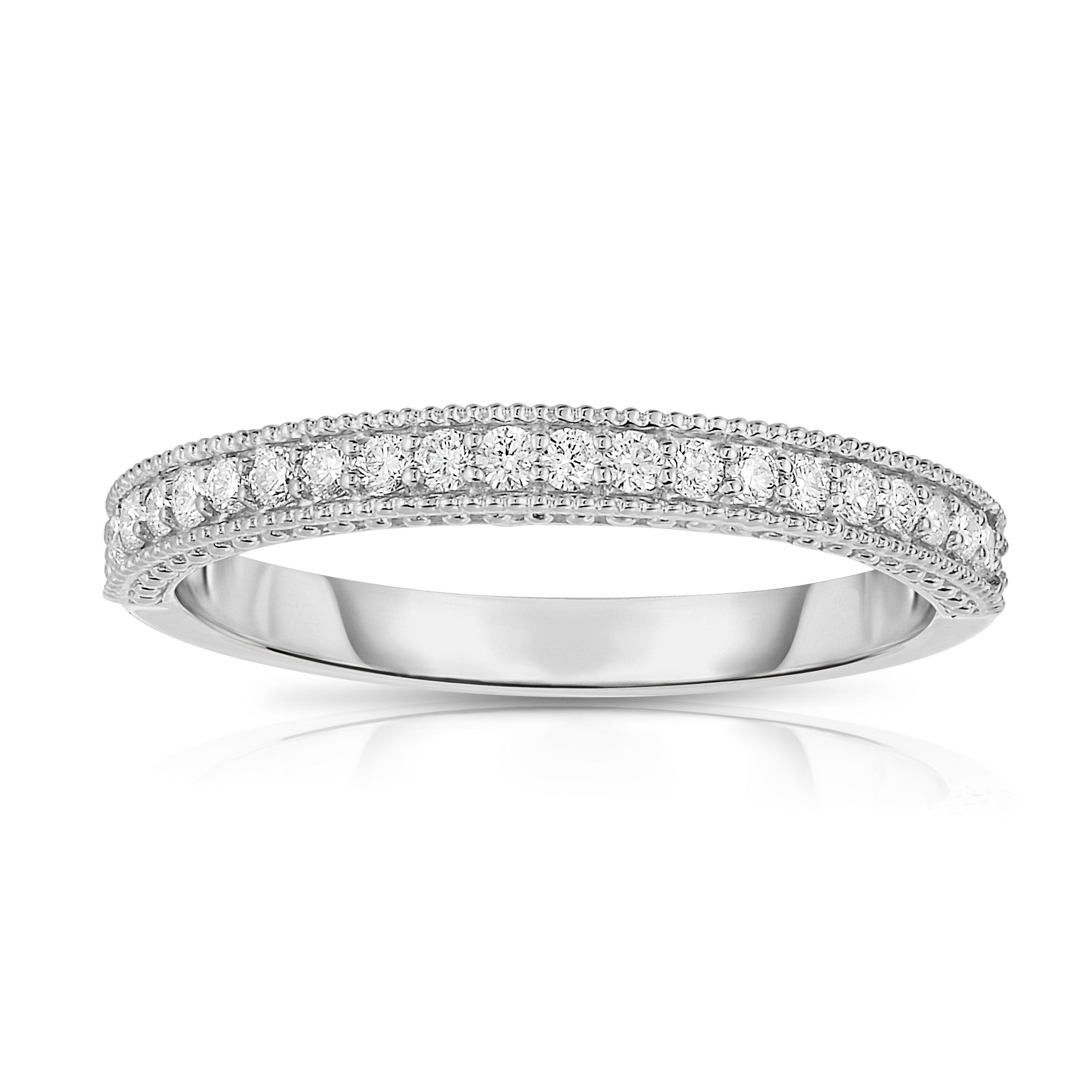 0.22Ct Diamond Milligrain Wedding Band in 14K White Gold