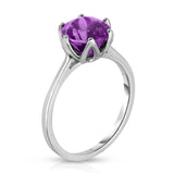 Sterling Silver Amethyst 6-Prong Solitaire Ring (2 Ct)