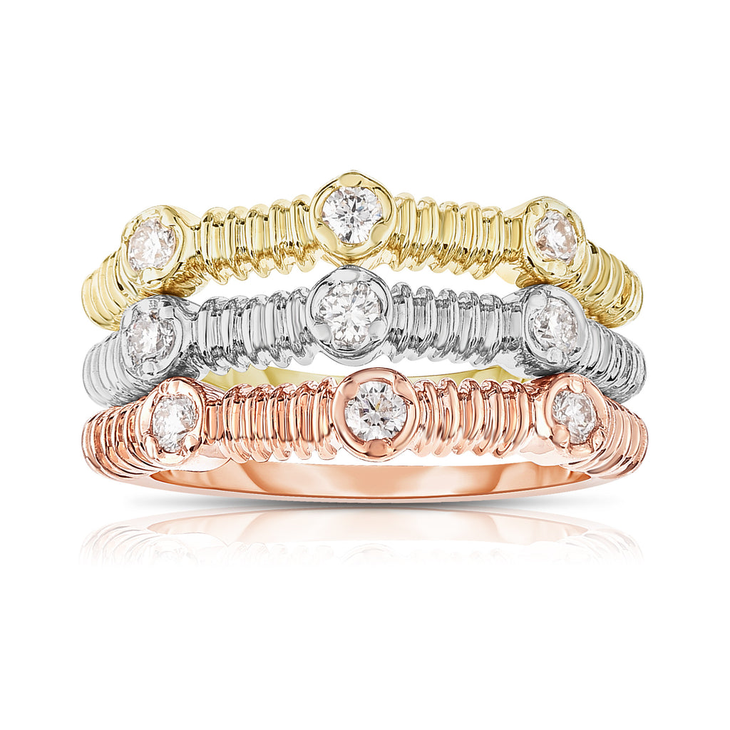 14K White, Yellow & Rose Gold (0.36 Ct, G-H, SI2-I1 Clarity) Stackable Ring Set