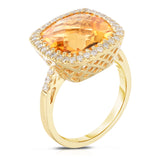 14k Gold Cushion Cut Gemstone and Diamond (0.45 Ct, G-H, SI2-I1) Cocktail Ring