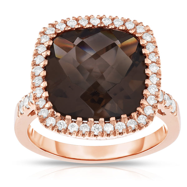 14k Rose Gold Smoky Topaz and Diamond (0.42 Ct, G-H, SI2-I1) Cocktail Ring