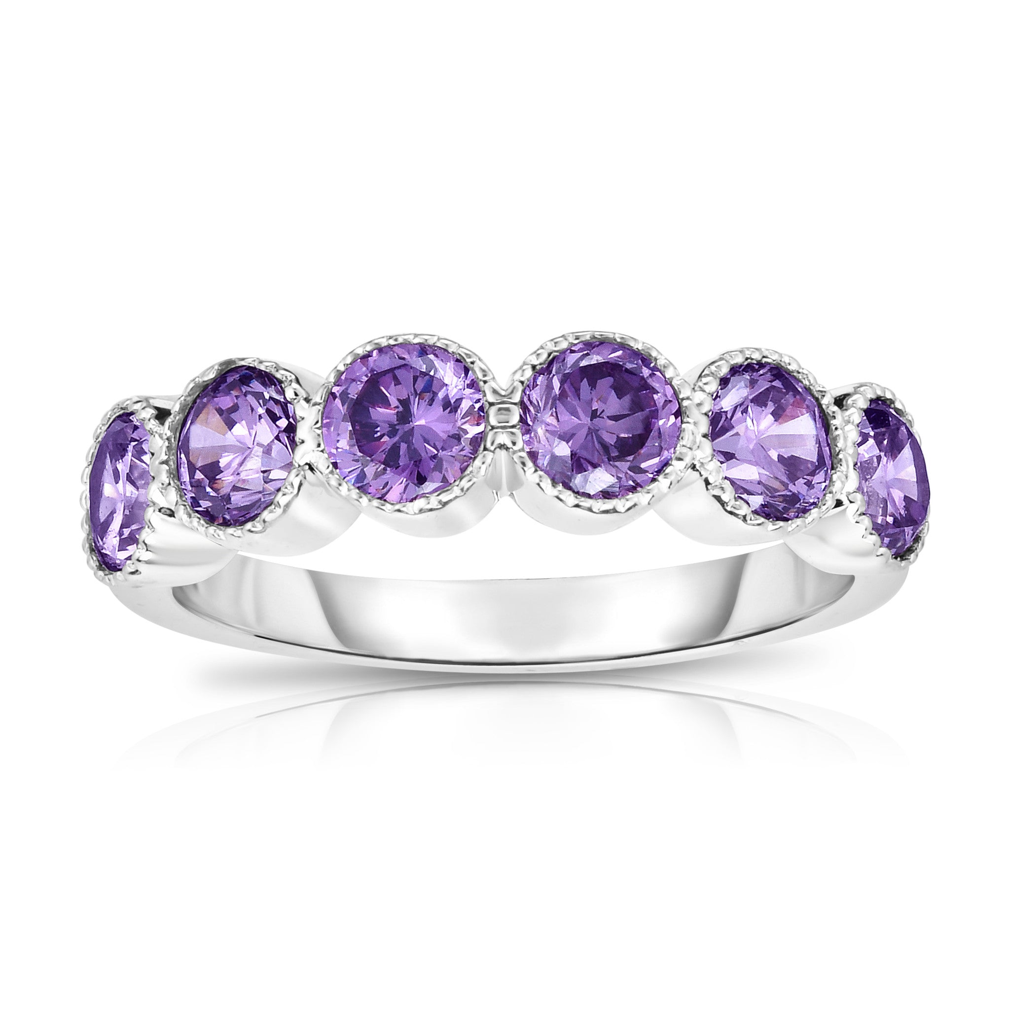 6-Stone Bezel Set 4.5MM Gemstone Ring in 14K White Gold