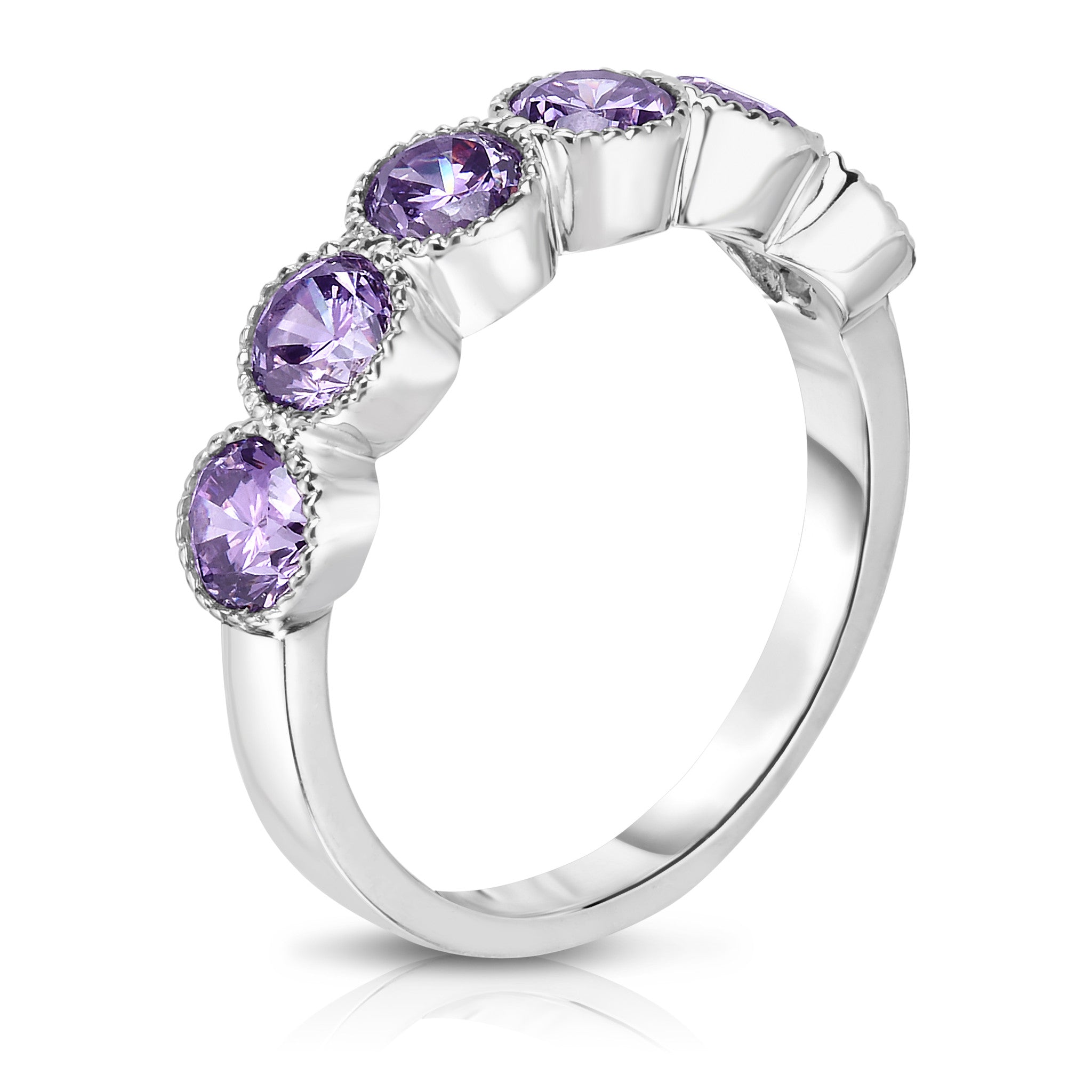 6-Stone Bezel Set 4.5MM Gemstone Ring in 14K White Gold