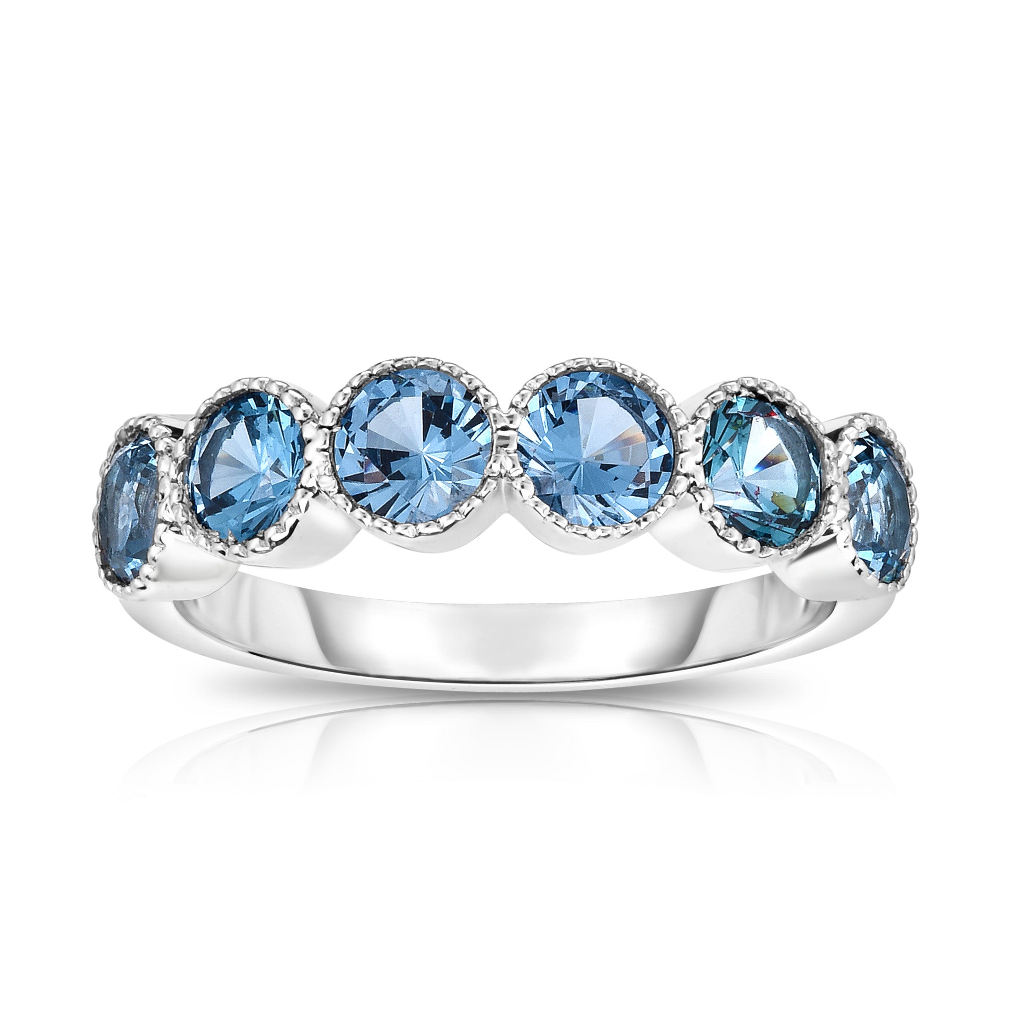 6-Stone Bezel Set 4.5MM Gemstone Ring in 14K White Gold