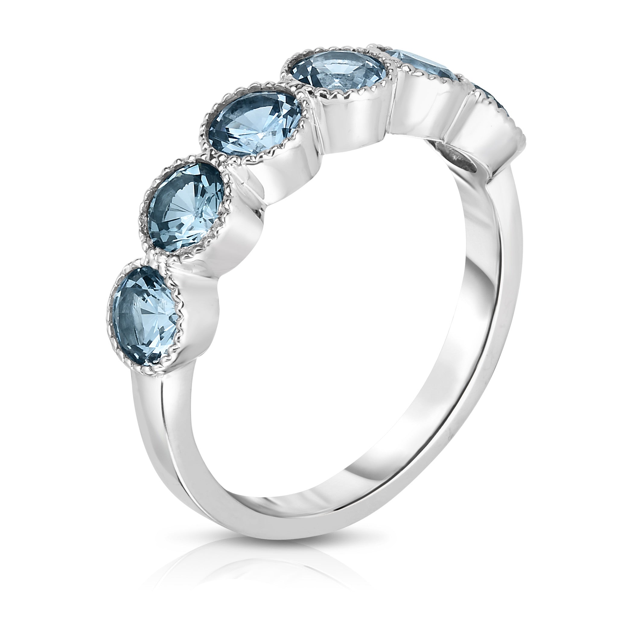 6-Stone Bezel Set 4.5MM Gemstone Ring in 14K White Gold