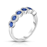 14K White Gold 6-Stone Bezel Set Blue Sapphire (3MM, Round Cut) Ring