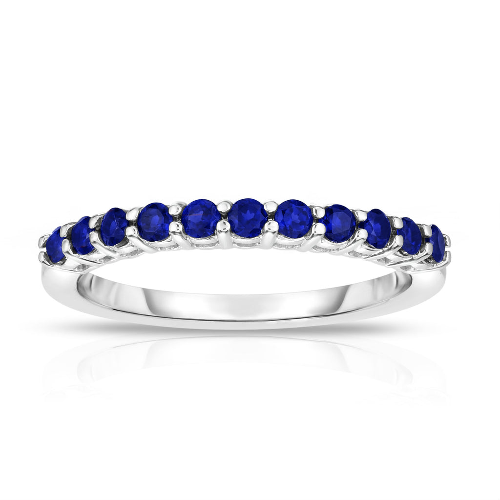 14K White Gold Blue Sapphire (0.33 Ct) 11-Stone Stackable Ring