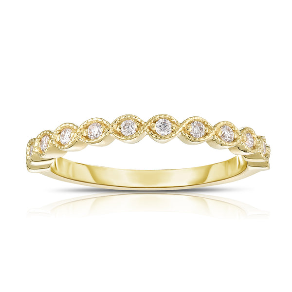 14K Gold Diamond (0.18 Ct, I1-I2 Clarity, G-H Color) Stackable Miligrain Ring