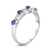 14K White Gold Blue Sapphire & Diamond (0.015 Ct, G-H Color, SI2-I1 Clarity) Ring