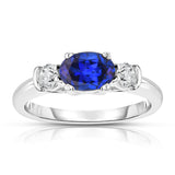 14K White Gold Oval Blue Sapphire & Diamond (1/4 Ct, G-H Color, SI2-I1 Clarity) Ring