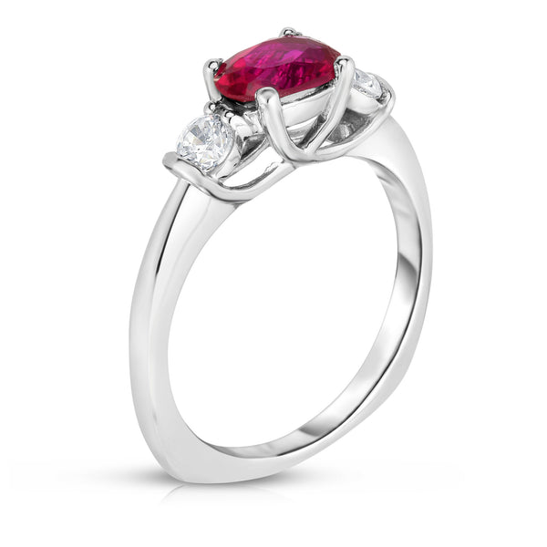 14K White Gold Oval Ruby & Diamond (1/4 Ct, G-H Color, SI2-I1 Clarity) Ring