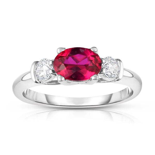 14K White Gold Oval Ruby & Diamond (1/4 Ct, G-H Color, SI2-I1 Clarity) Ring