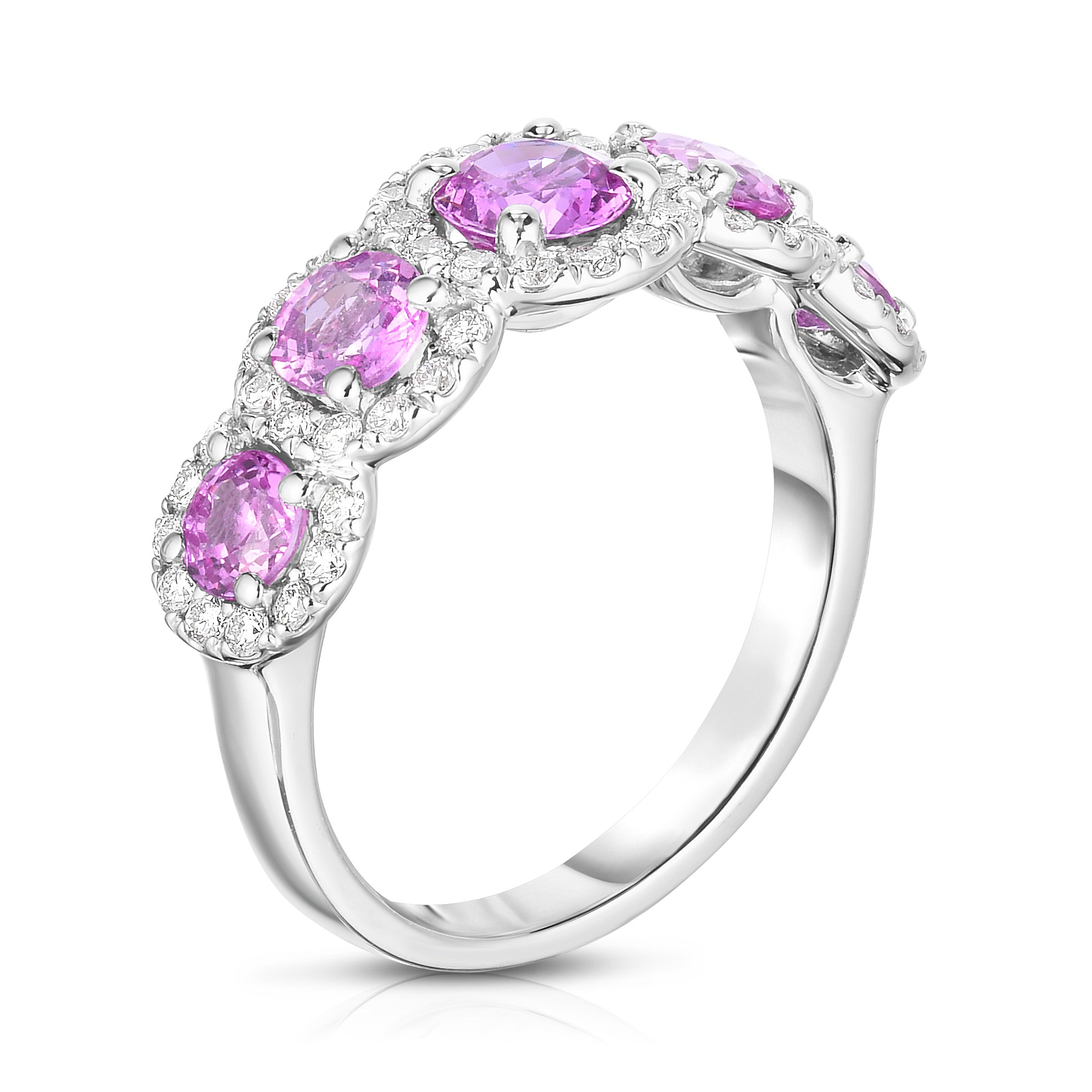 Pink Sapphire & 0.50Ct Diamond Ring in 14K White Gold