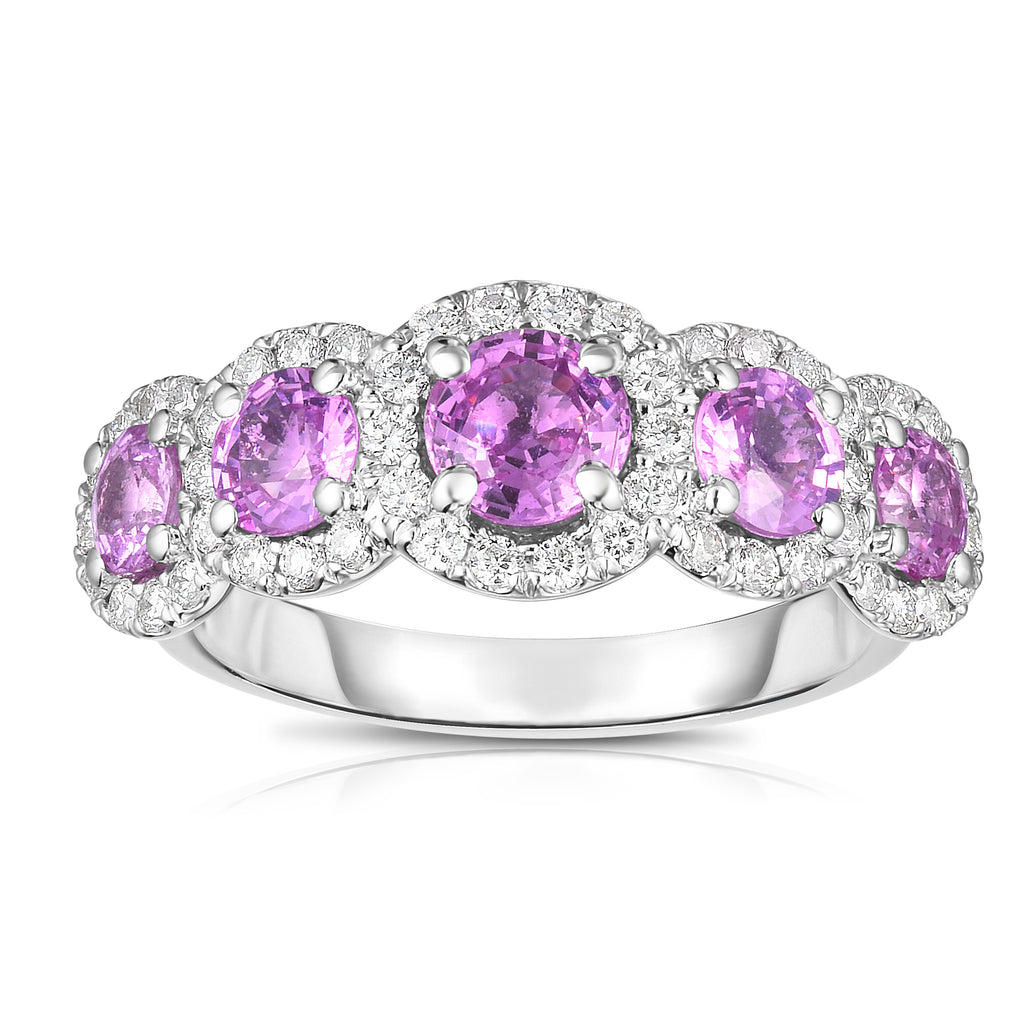 14K White Gold Pink Sapphire & Diamond (0.50 Ct, G-H Color, SI2-I1 Clarity) Ring