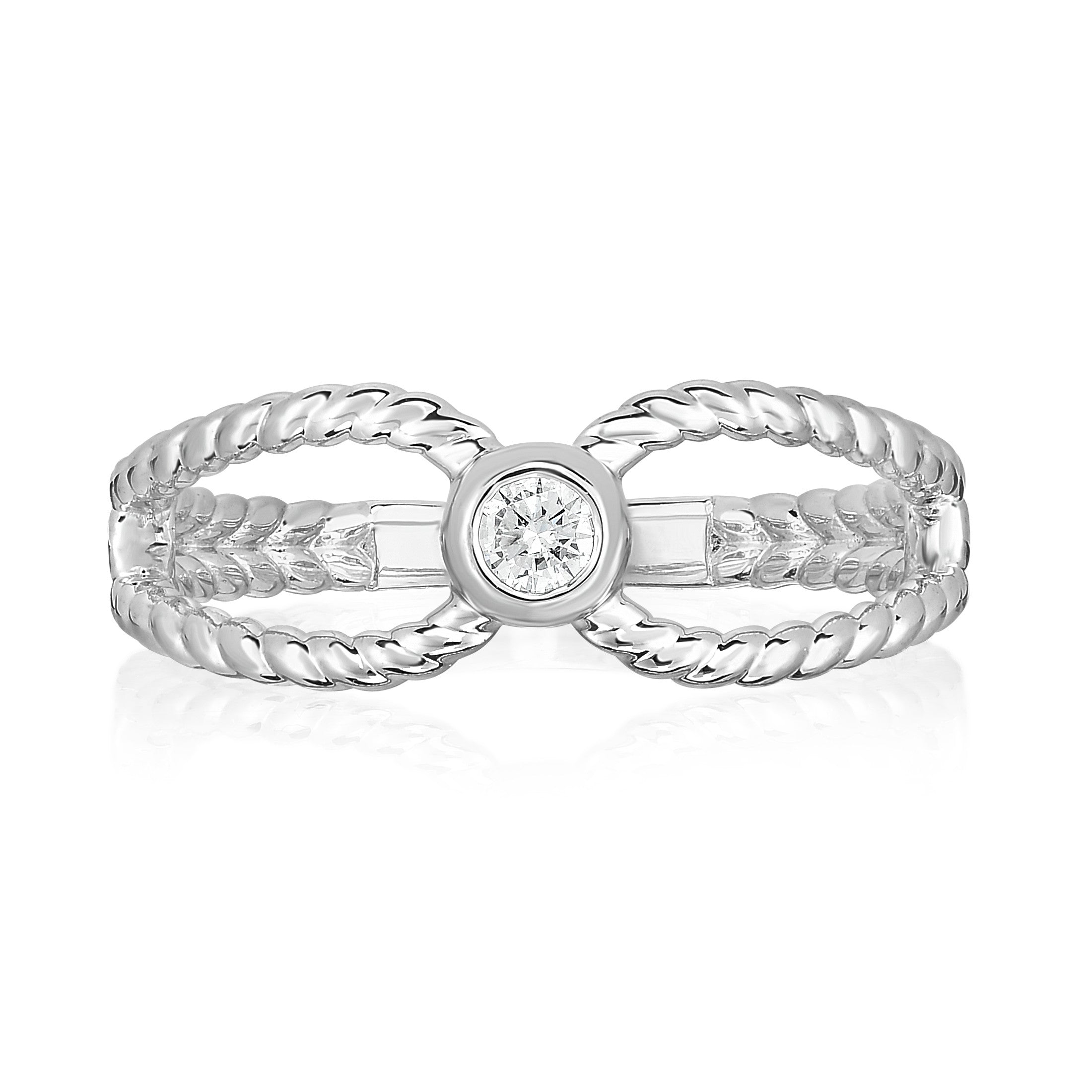 Bezel Set 0.10Ct Diamond Twisted Stackable Ring in 14K Gold