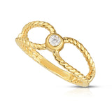 14K Gold Bezel Set Diamond (0.10 Ct, G-H Color, SI2-I1 Clarity) Twisted Stackable Ring