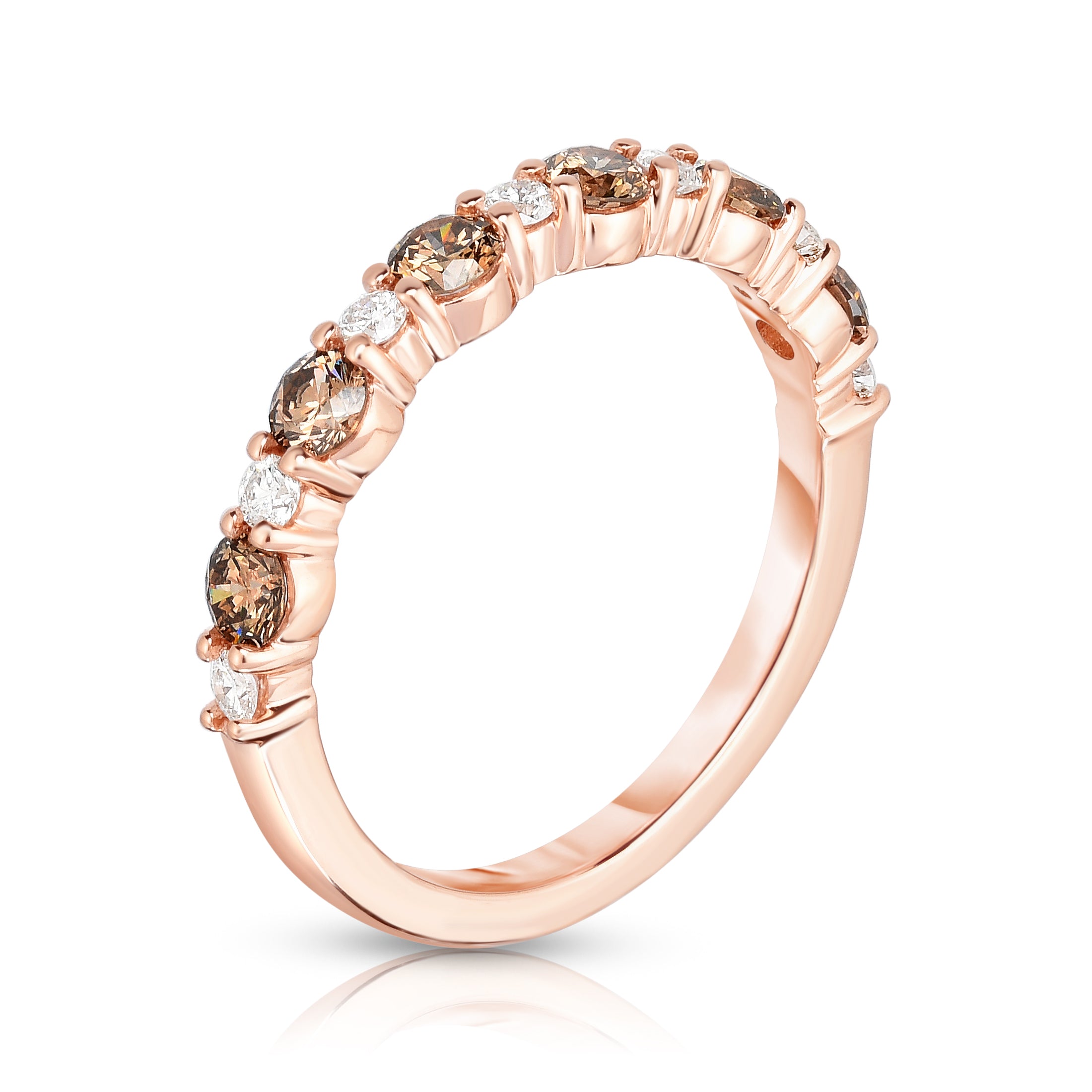 0.80Cttw Champagne & White Diamond Ring in 14K Rose Gold