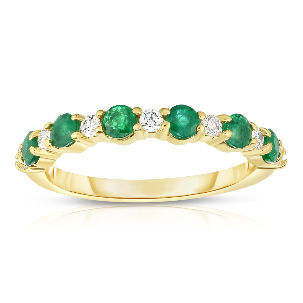 14K Yellow Gold Emerald & White Diamond (0.15 Ct, G-H Color, SI2-I1 Clarity) Ring