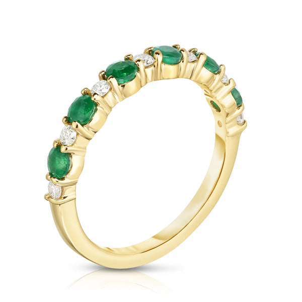 14K Yellow Gold Emerald & White Diamond (0.15 Ct, G-H Color, SI2-I1 Clarity) Ring